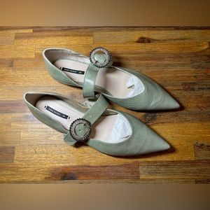 Zara leather pointed jewel leather Ballerina flats